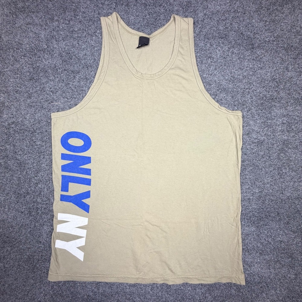 Only NY Mens Tank Top XL Khaki Tan Graphic Logo Cotton Made in USA Streetwear